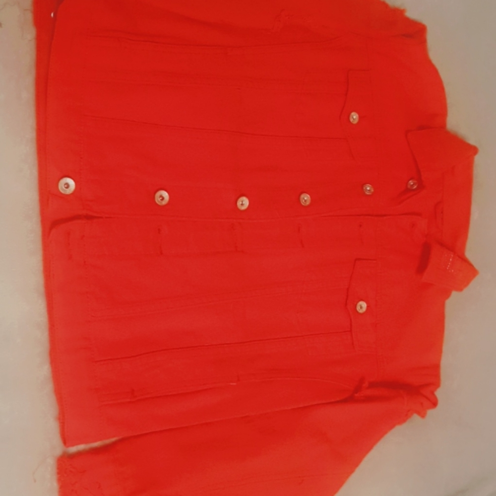 Red denim jacket